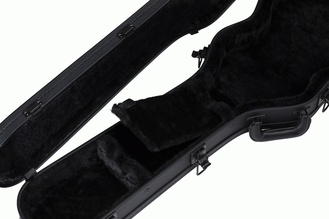 Gibson Les Paul Junior Modern electric guitar in a hardshell case, showcasing the case's exterior and secure latches.