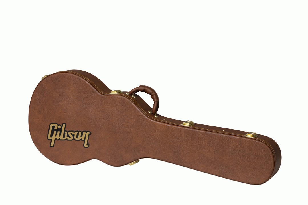 Gibson Les Paul Junior electric guitar in a hardshell case with interior padding, designed for guitar protection and transport.