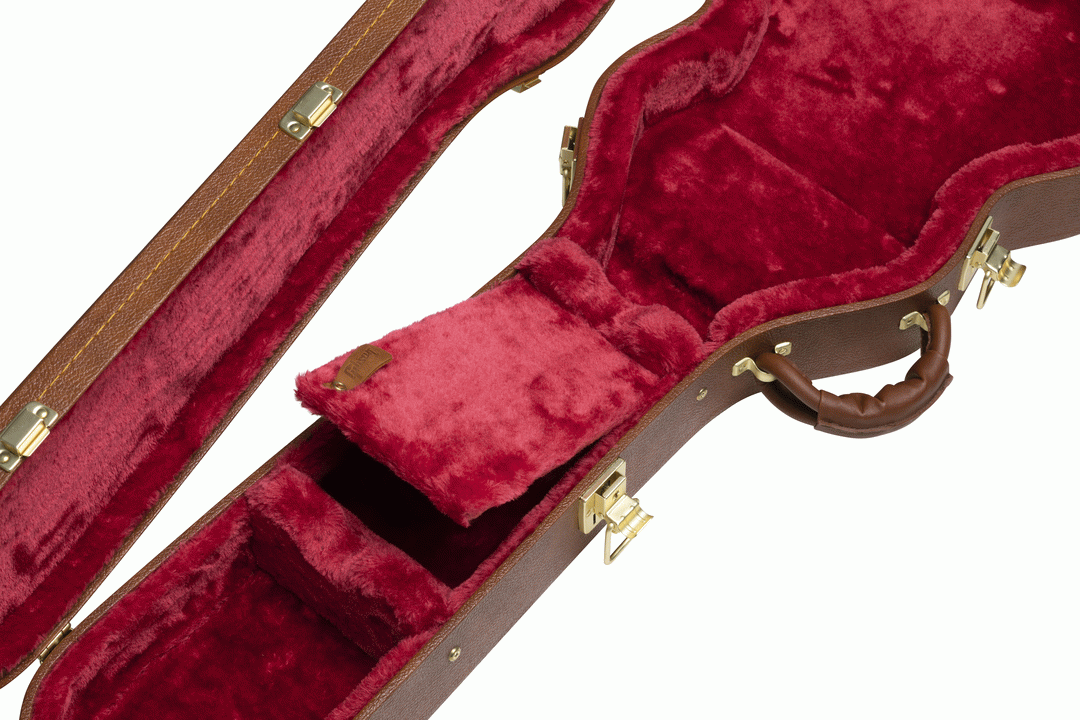 Gibson Les Paul Junior electric guitar in hardshell case, showcasing the case's exterior and Gibson branding.
