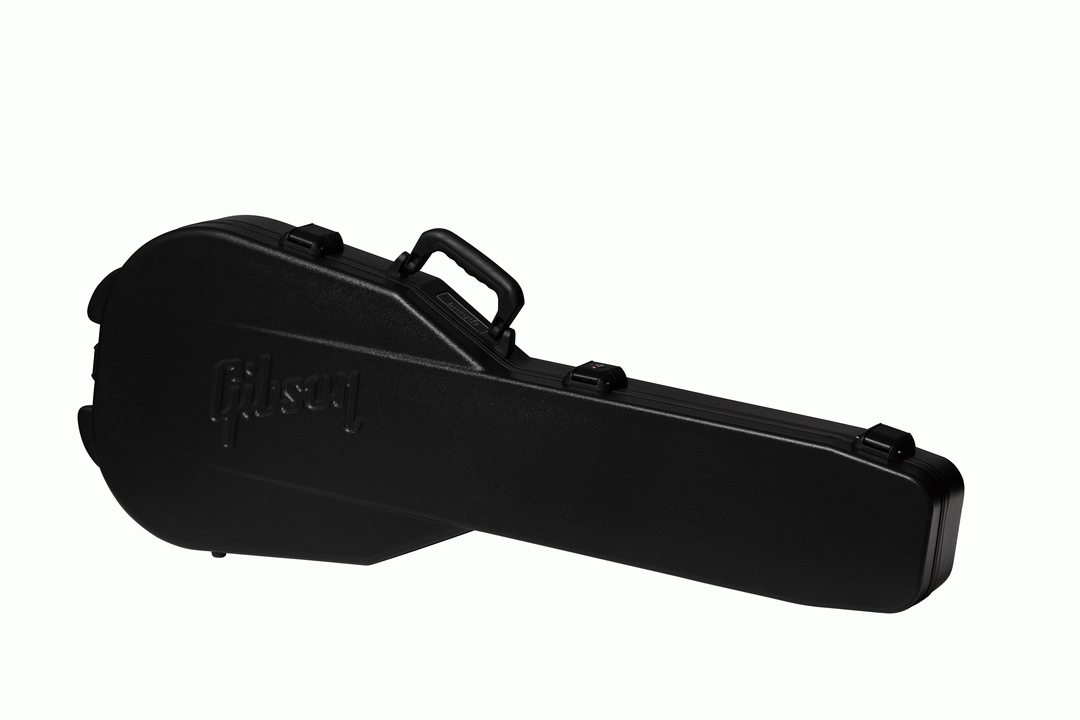Gibson Deluxe Protector electric guitar case for Les Paul, padded black guitar bag with handle and secure clasps.