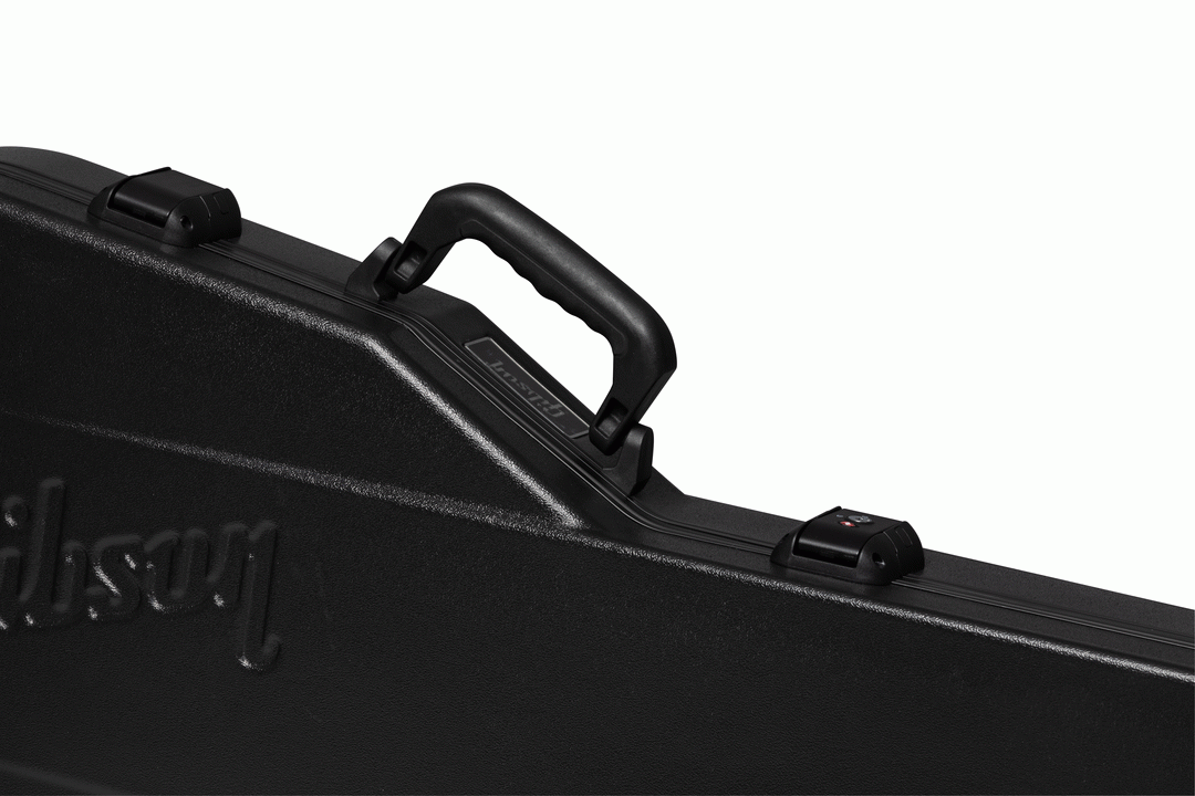 Gibson Deluxe Protector electric guitar case for Les Paul, padded black guitar bag with sturdy handle and zipper closure.