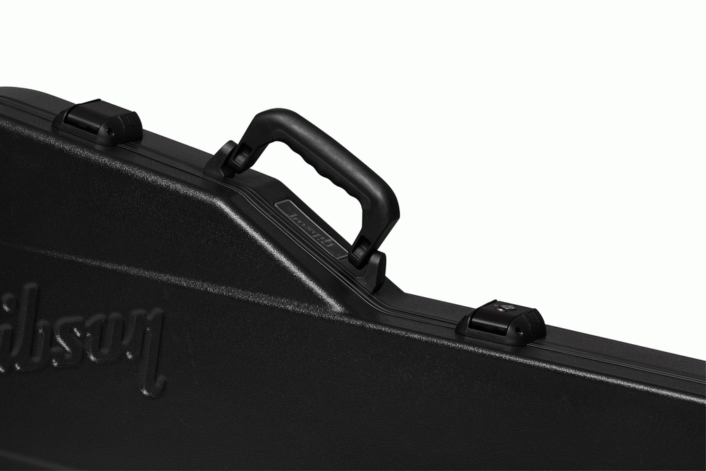 Gibson Deluxe Protector electric guitar case for SG model, black hard shell with handle and latches, designed for guitar safety.
