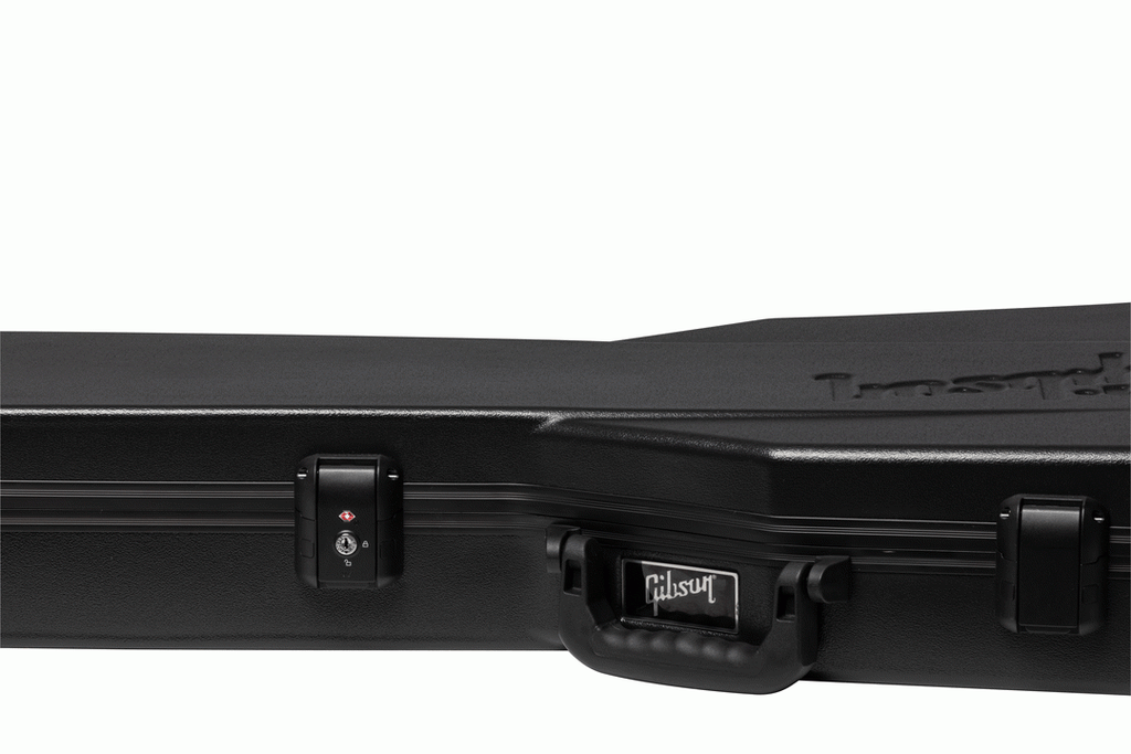 Gibson Deluxe protector electric guitar case for SG model, sturdy black gig bag with handle and zipper closures.