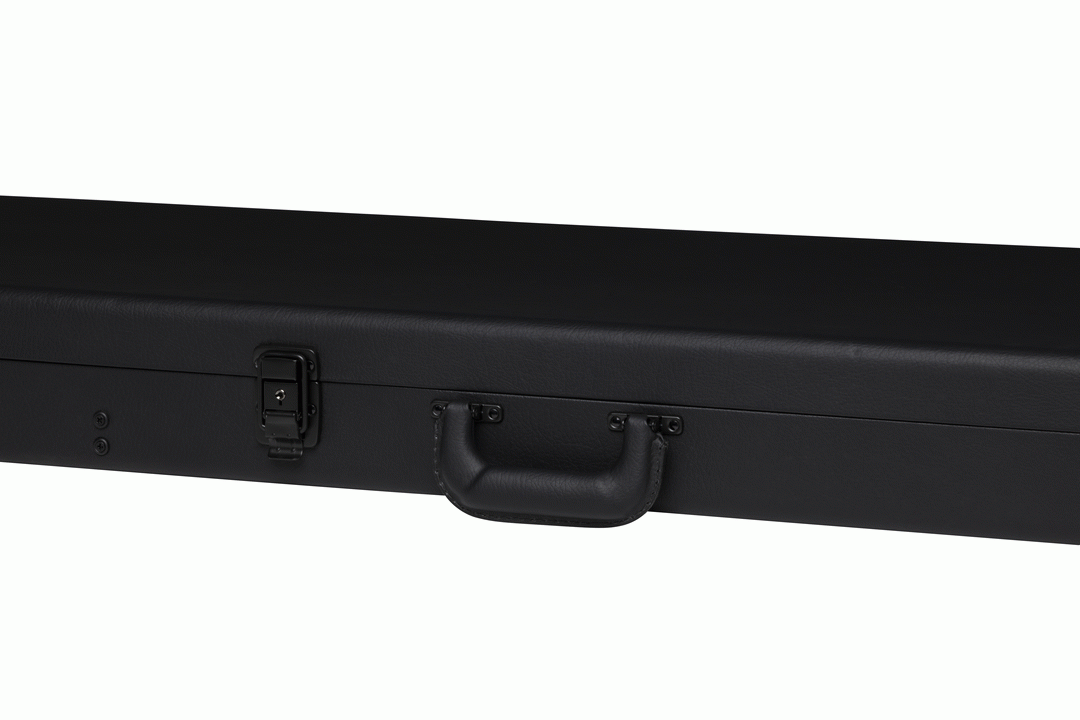 Gibson Thunderbird electric guitar hardshell case with black exterior and padded interior for secure guitar storage.