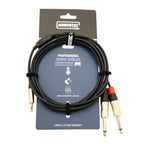 Ambertec Y cable with REAN 3.5mm TRS plug and two 6.35mm TS plugs, 3 meters long, for audio connection.