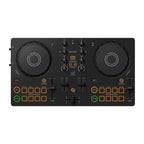 AlphaTheta DDJ-FLX2 compact 2-channel DJ controller with jog wheels, mixer, and control knobs for professional DJ setup.
