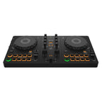 AlphaTheta DDJ-FLX2 compact 2-channel DJ controller with jog wheels, mix controls, and connectivity for DJing.