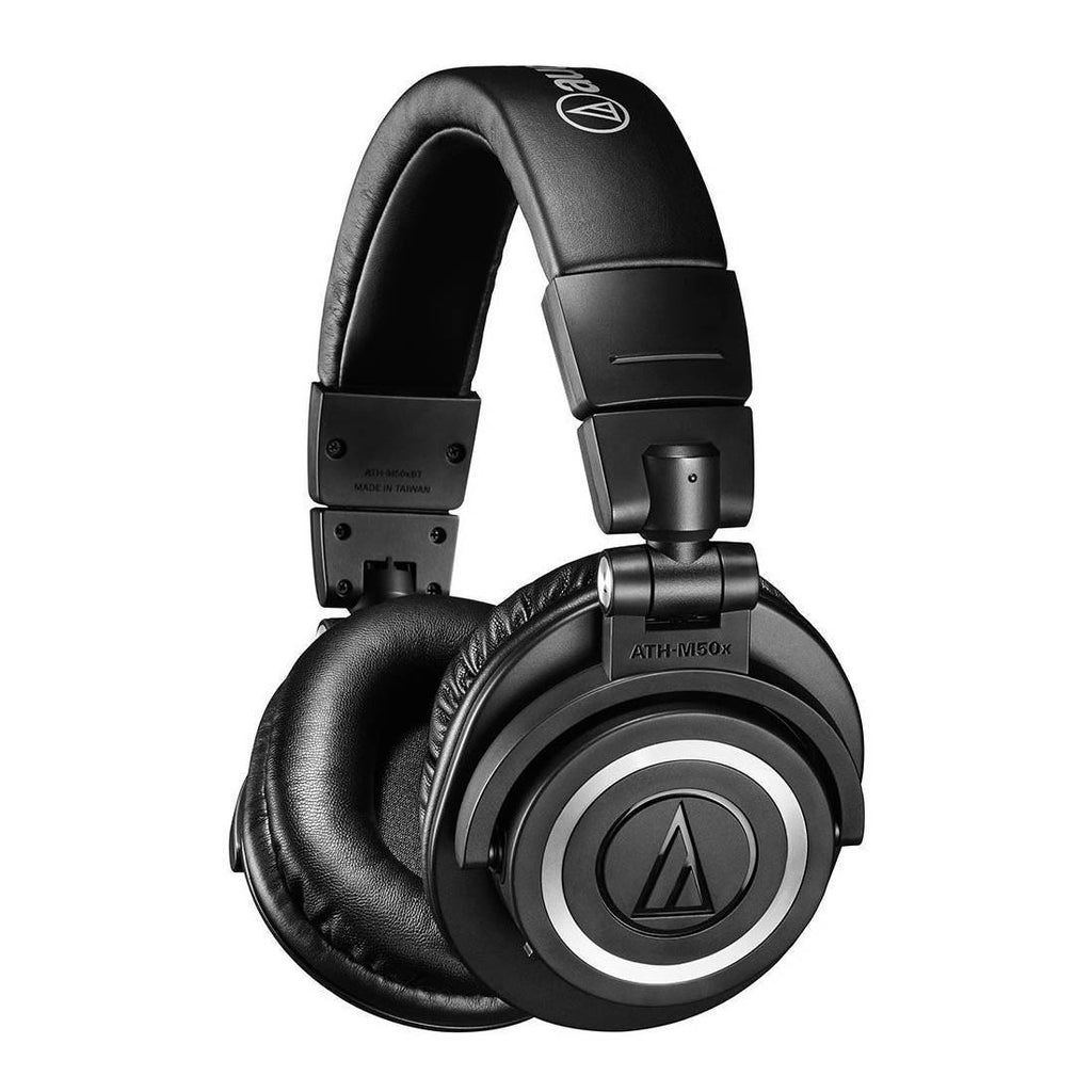 Black Audio-Technica ATH-M50x Bluetooth headphones with over-ear design, featuring plush ear cups and a sleek matte finish.