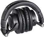 Black Audio-Technica ATH-M50x Bluetooth headphones with over-ear design, featuring sleek black ear cups and headband.