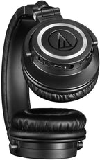 Black Audio-Technica ATH-M50x Bluetooth headphones with over-ear design and cushioned ear cups, shown in a sleek, modern style.