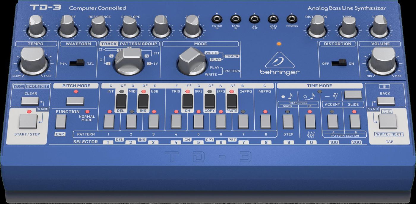 Behringer TD3-BU Analog Bass Line Synthesizer in Blue