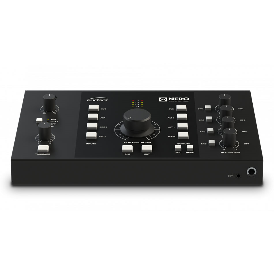 Audient Nero desktop monitor controller with sleek design and intuitive controls for studio monitor management.