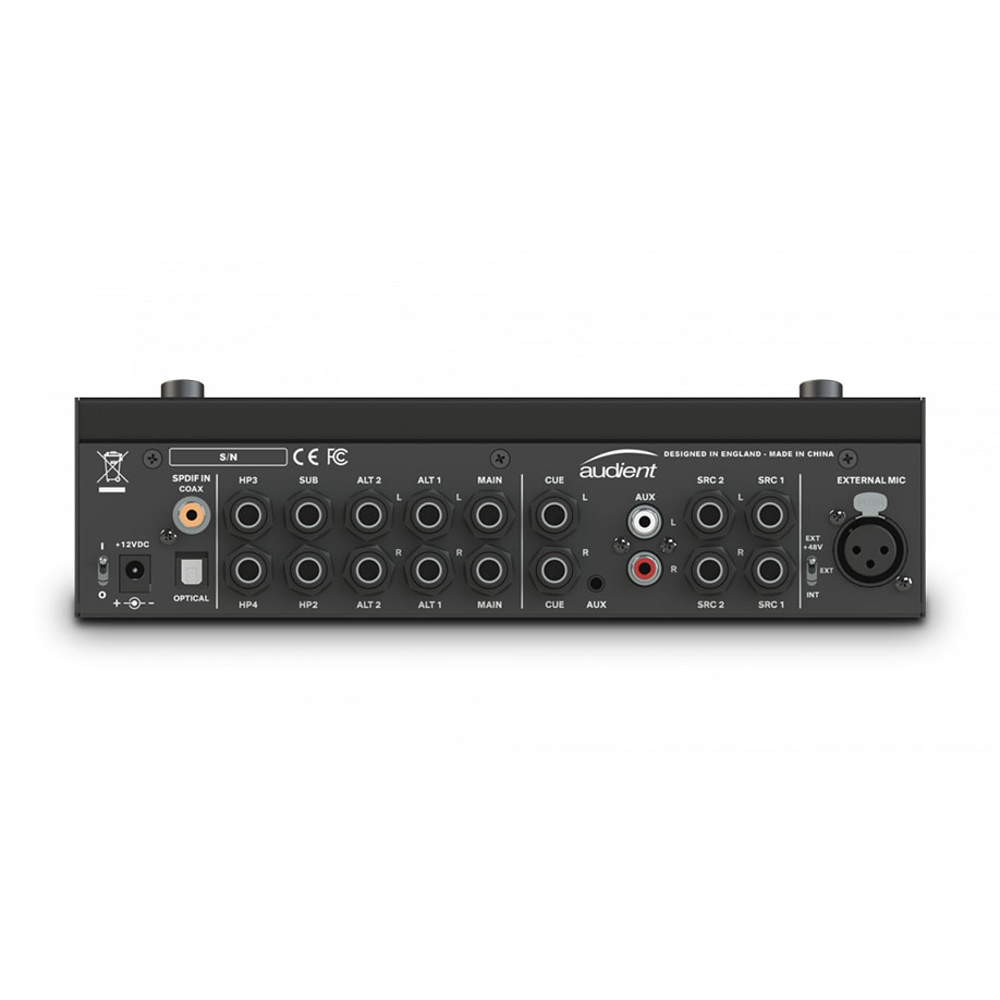 Audient Nero Desktop Monitor Controller with knobs and inputs for studio monitor setup and audio control.