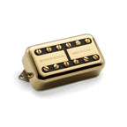 Seymour Duncan Psyclone Humbucker pickups in gold finish, shown with magnetic poles and wiring for electric guitar.