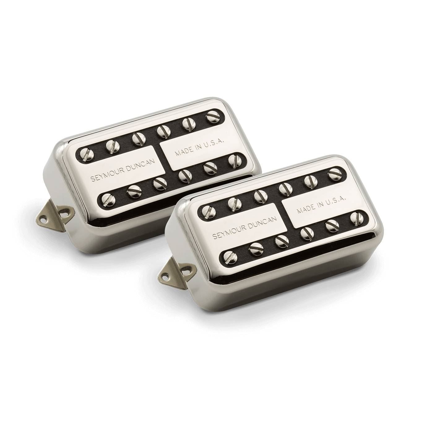 Seymour Duncan Psyclone Humbucker pickups in Nickel finish, showing the pickups with mounting hardware and detailed branding.