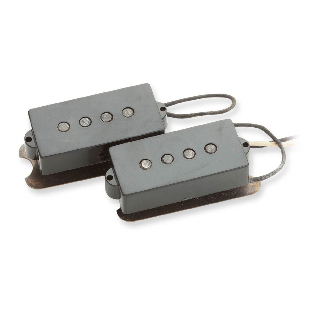 Seymour Duncan Antiquity Precision Bass pickup showing vintage-style pickup with pole pieces and black cover.