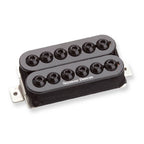 Black Seymour Duncan SH-6B Invader guitar pickup with metal cover and coil bobbins, designed for high-output sound.