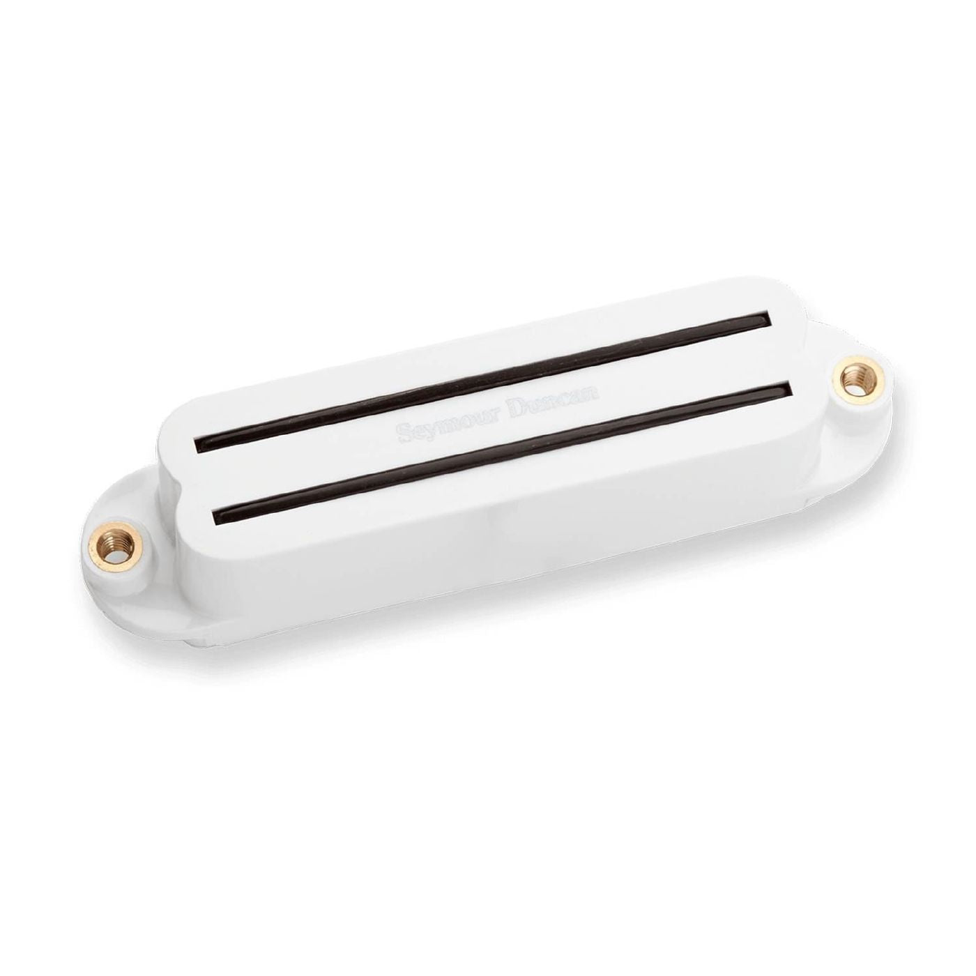 White Seymour Duncan SHR-1B Hot Rails Strat electric guitar pickup with mounting hardware and wiring visible.