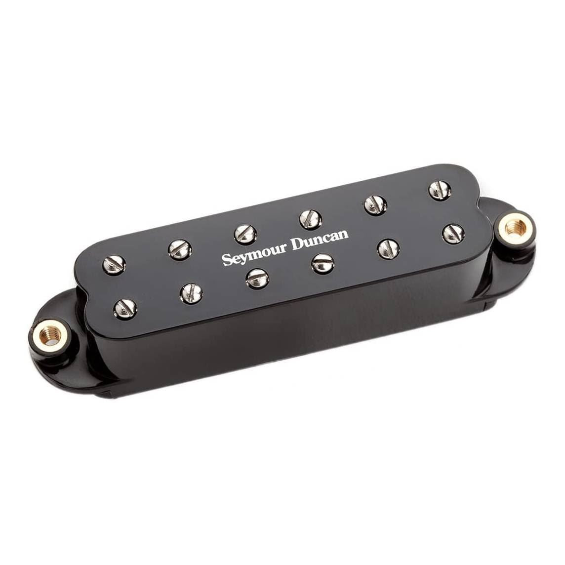 Black Seymour Duncan SJBJ-1B Jr humbucker pickup for Stratocaster guitar, shown in close-up with mounting parts visible.