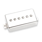 Seymour Duncan Phat Cat SPH90-1N single-coil pickup with nickel cover, shown on a guitar bridge with mounting hardware.