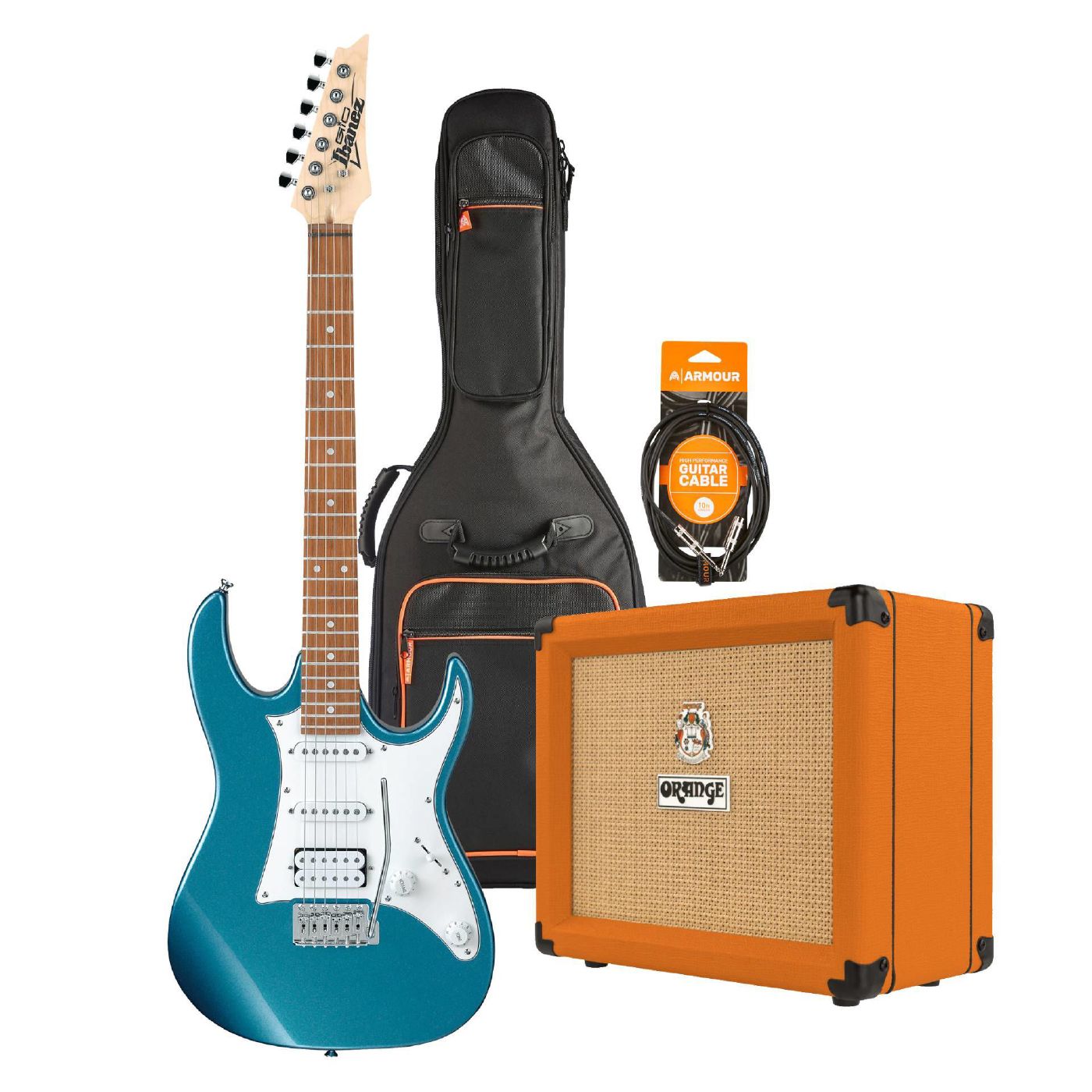 Ibanez RX40 Electric Guitar Starter Pack in Metallic Light Blue with Crush 12 Amp, Armour Bag & GS10 Lead