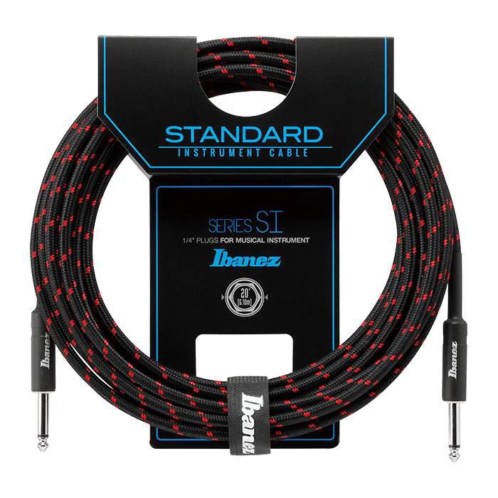 Ibanez SI20 20ft Guitar Cable in Black/Wine Red Woven