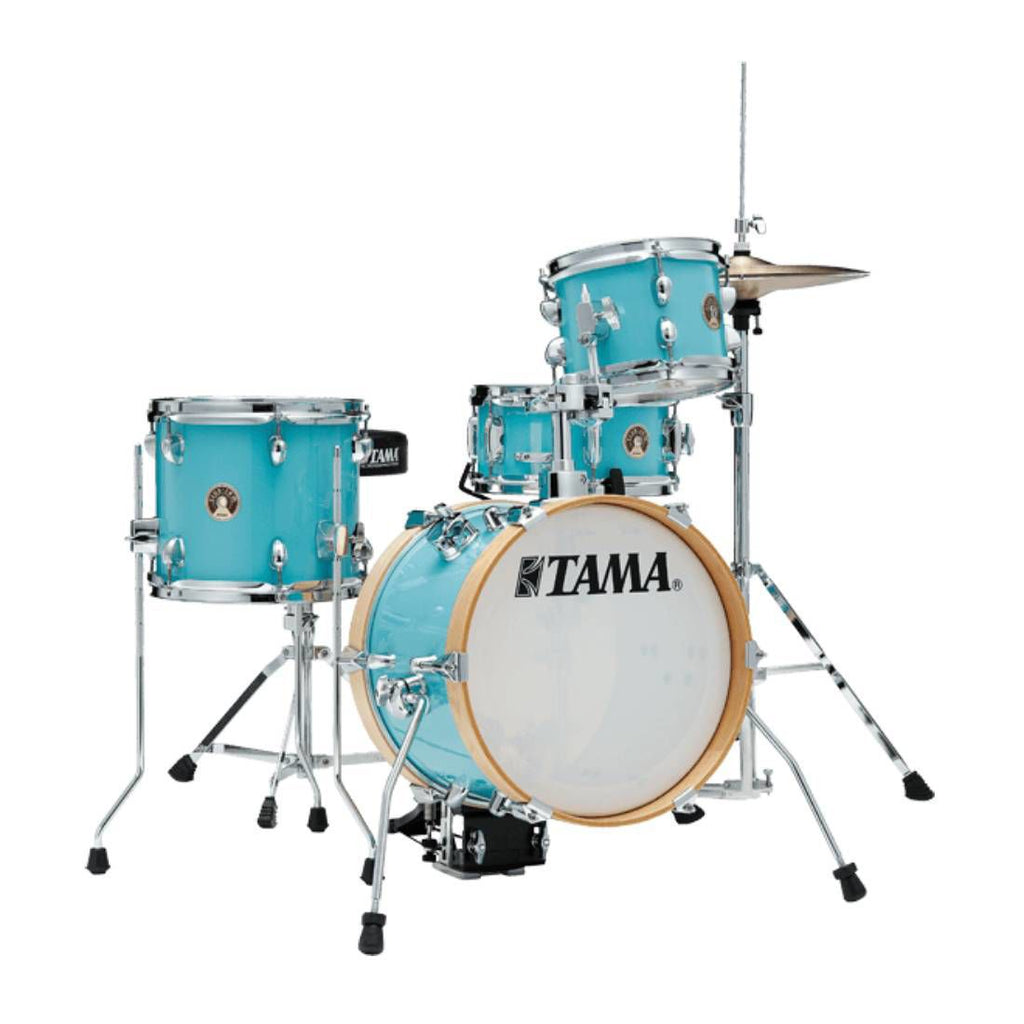 Tama Club-JAM Flyer 4-piece drum kit in aqua blue with 14", 8", 10" drums and 10" snare, including hardware.