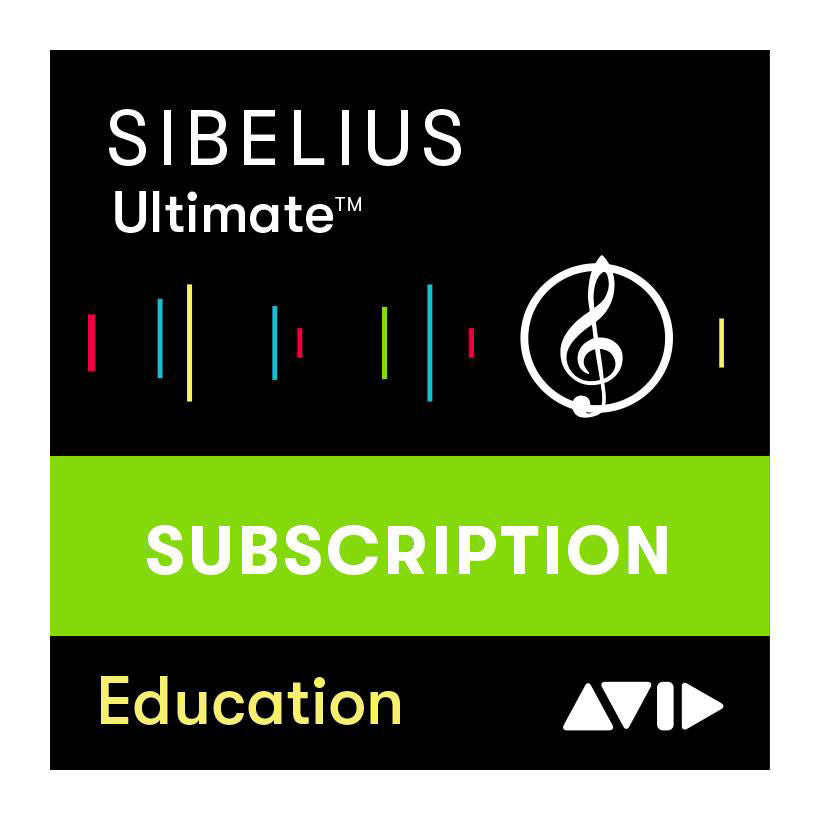 Avid Sibelius Ultimate Teacher notation software on a digital delivery interface showcasing user-friendly features.