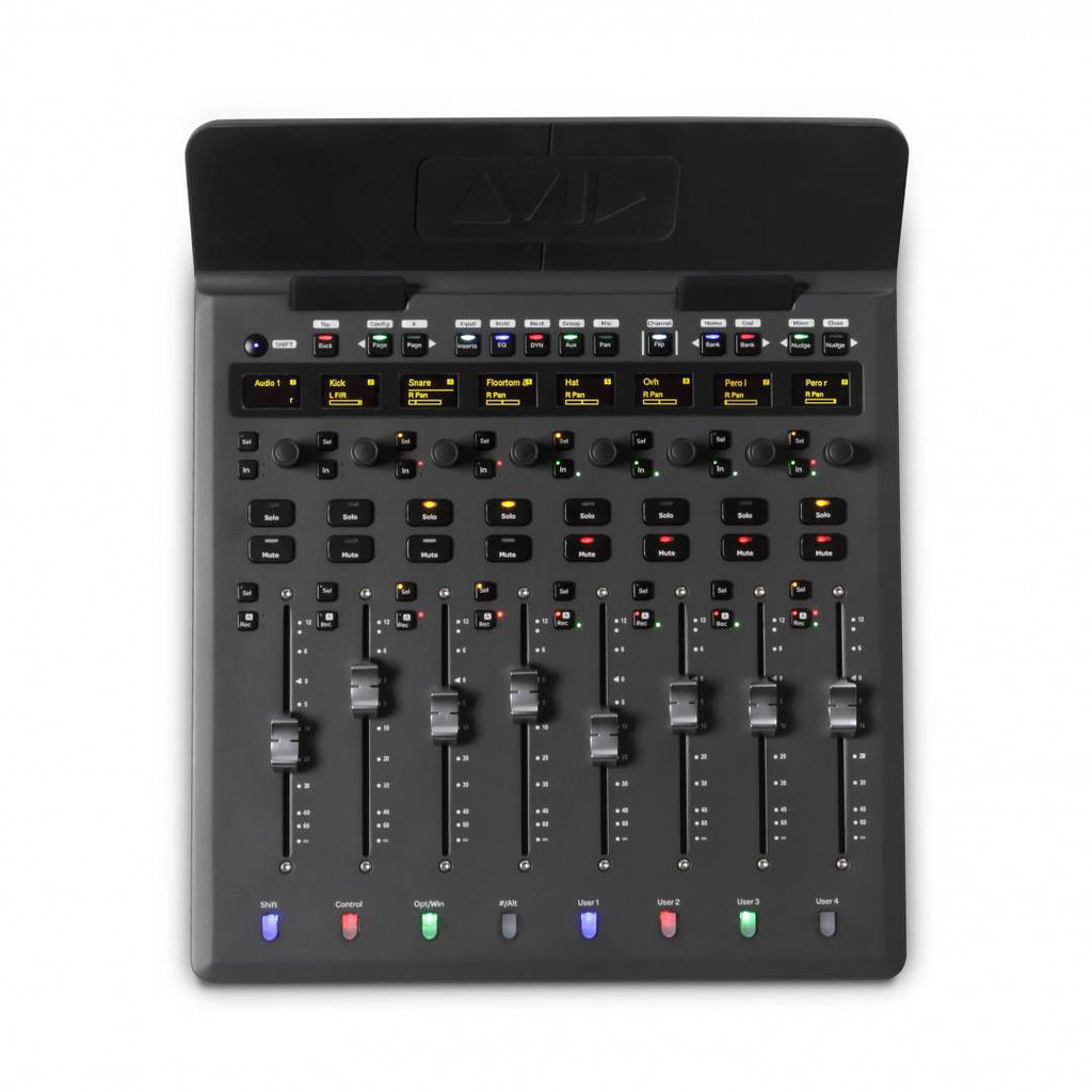 AVID S1 Mixing Board slimline control surface with faders and knobs for MIDI music production.