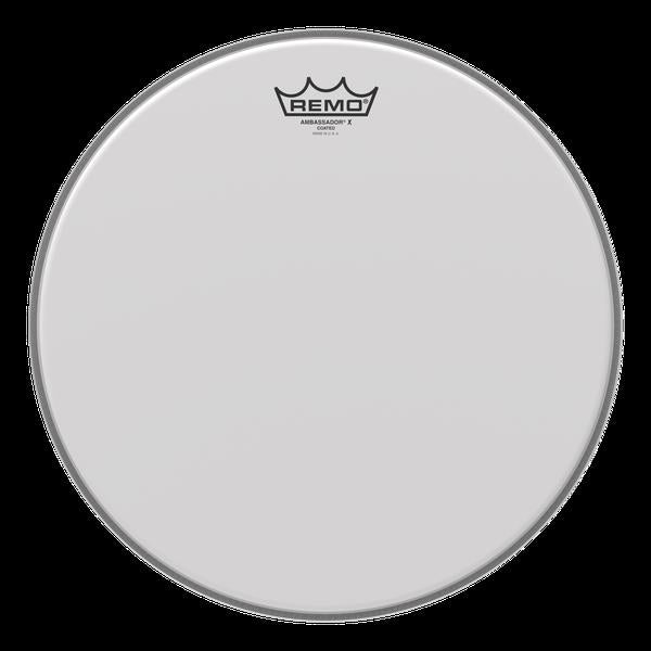Remo Ambassador X coated 16-inch drumhead for drums, showing a clear coated surface and drumhead branding.