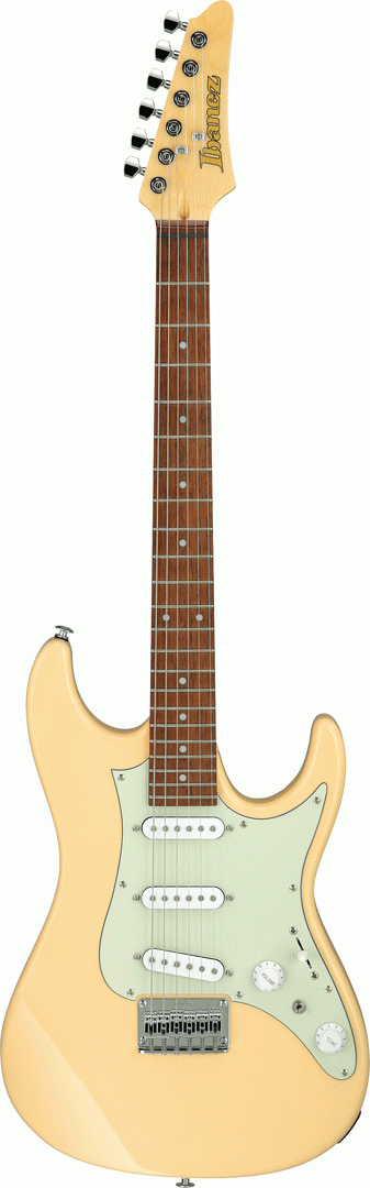 Ibanez AZES31 IV electric guitar in ivory finish, showcasing a sleek body, pickups, and hardware details.