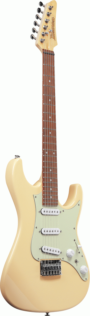 Ibanez AZES31 IV electric guitar in ivory finish, featuring a sleek body and six strings, perfect for versatile playing styles.