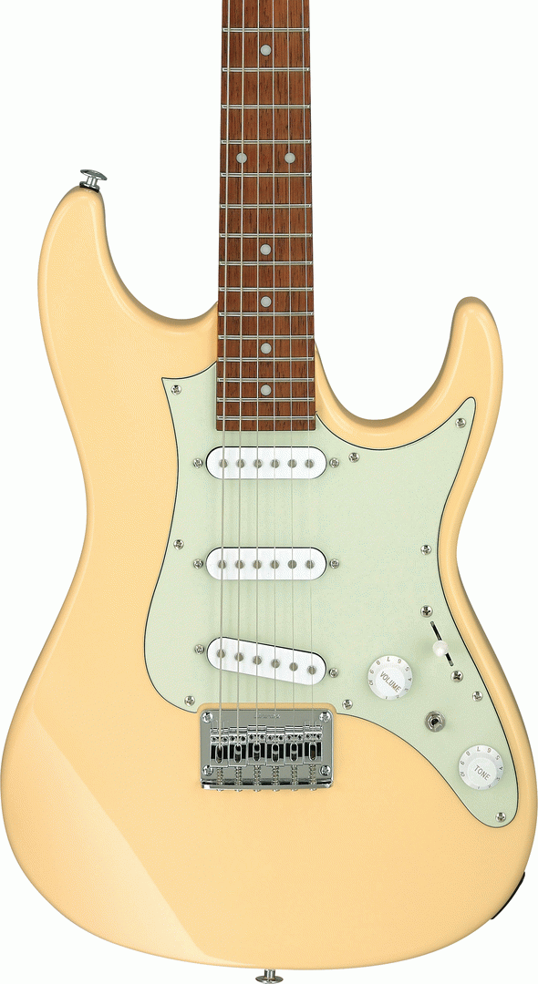Ibanez AZES31 IV electric guitar in ivory finish, featuring a sleek body, six strings, and modern hardware for versatile playing.