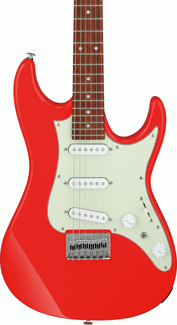 Ibanez AZES31 VM electric guitar in vermilion finish, featuring a sleek body, six strings, and modern design.