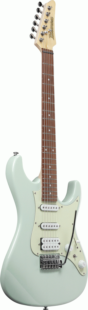 Ibanez AZES40 MGR electric guitar in mint green with a sleek body, six strings, and modern hardware.
