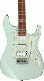 Ibanez AZES40 MGR electric guitar in mint green with a sleek body and six strings, showcasing the modern design and hardware details.