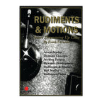Cover image of "Rudiments & Motions" drum book by Frank Corniola, featuring drum notation and instructional content.