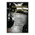 Cover image of "Rudiments & Motions" by Frank Corniola, a drum book with musical notation and drum illustrations.