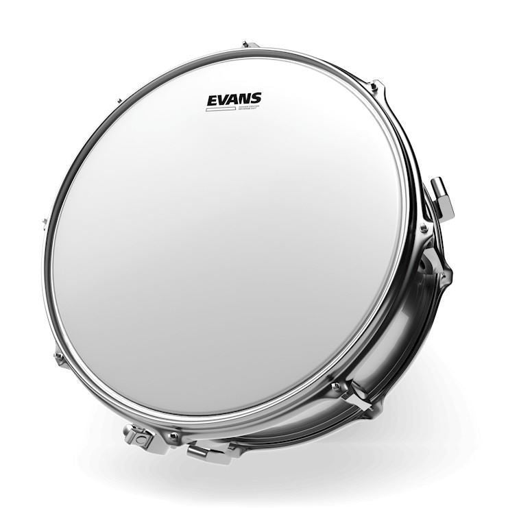 Evans 12-inch Power Center reverse dot coated drum head with black finish, designed for durable drum kit performance.