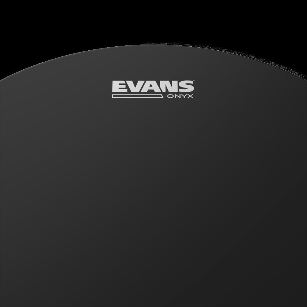 Evans 12-inch Onyx 2-ply coated drum head with black finish, designed for durability and warm sound for drum set.