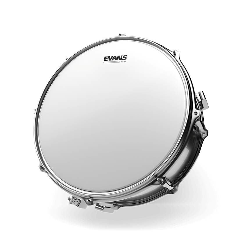 Evans 13-inch Genera G14 coated drum head, ideal for snare and tom drums, with a textured, durable surface for enhanced sound.