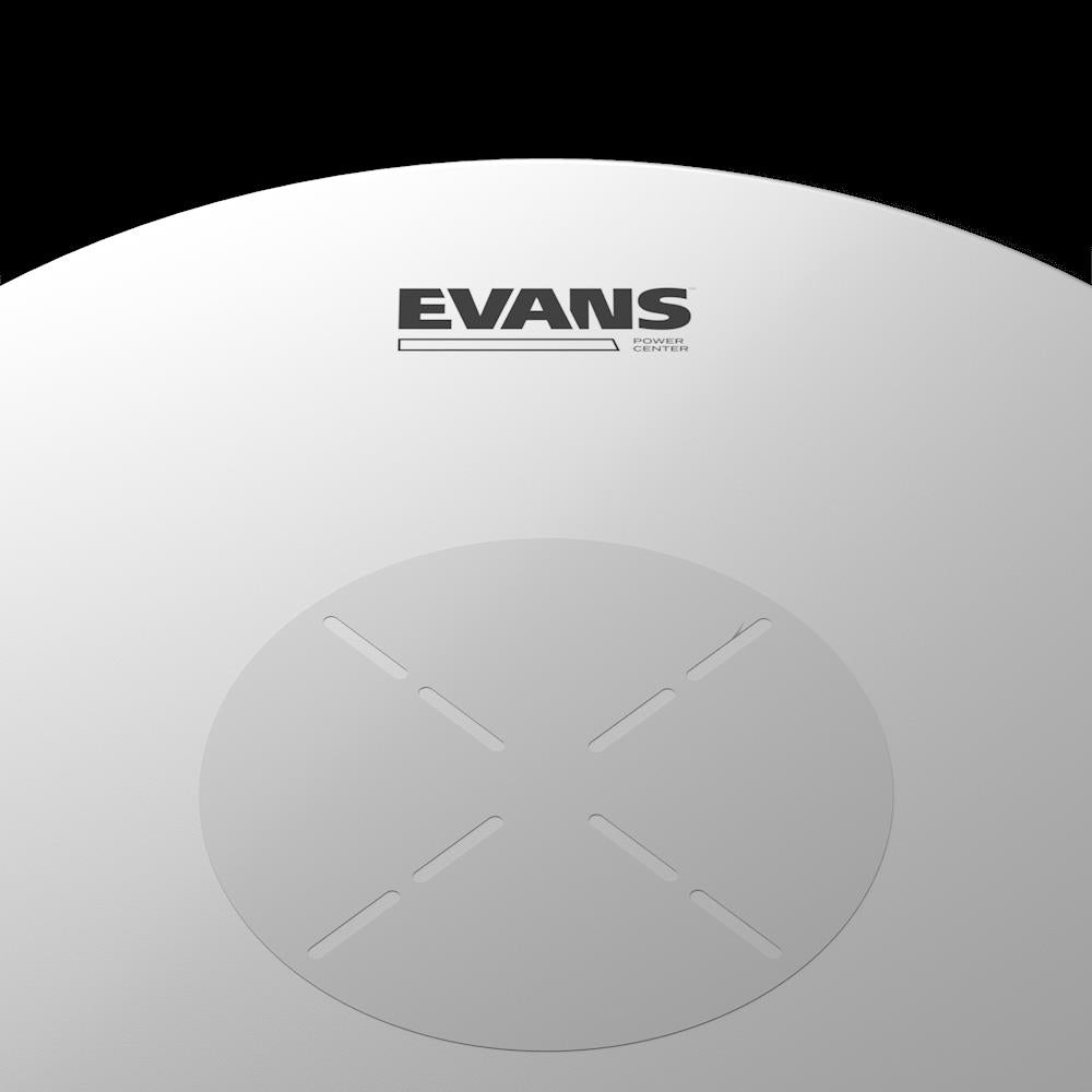 Evans 13-inch Power Center reverse dot coated drum head with a black surface and reinforced center for drum kit use.