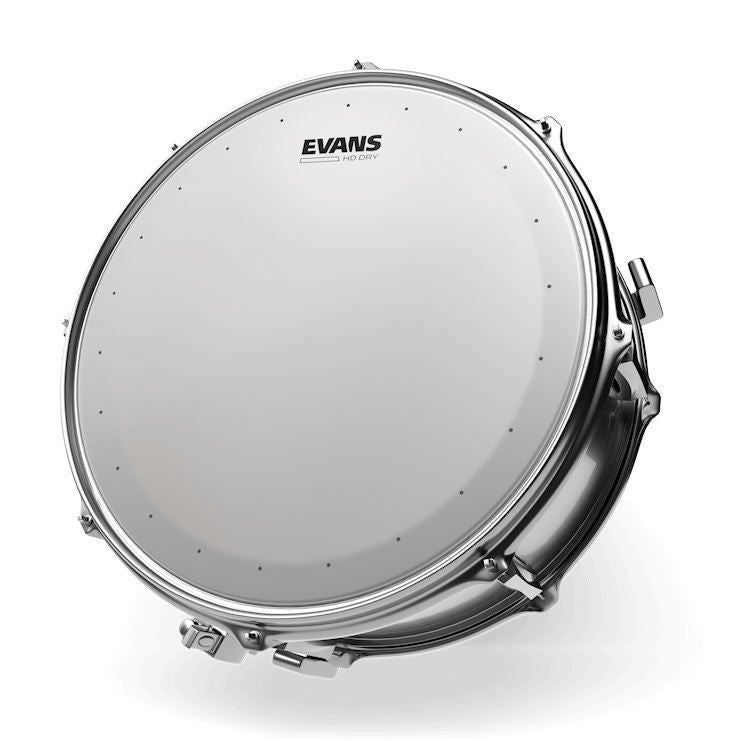 Evans 13-inch Genera HD dry coated drum head on a drum, showing its textured surface designed for durability and sound clarity