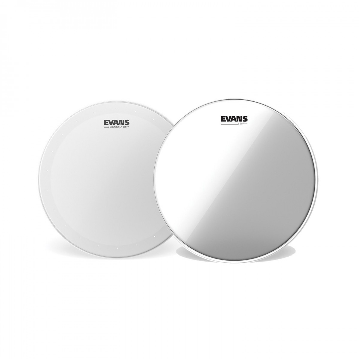 Evans snare drum heads service pack featuring a 14-inch Genera Dry and a 14-inch Hazy 300 drum head for snare drums.