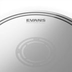 Evans 14-inch EC2 Reverse Dot snare drum head with clear batter surface and black dot for enhanced sound and durability.