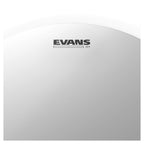 Evans 16-inch Genera G1 coated drum head, high-quality drum head with textured surface for warm, balanced sound, on a drum kit.
