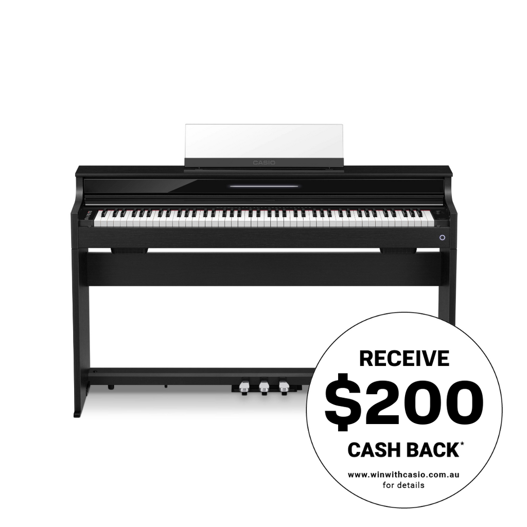 Casio Celviano AP-450 digital piano in black, showcasing the sleek design and keys for an elegant music experience.