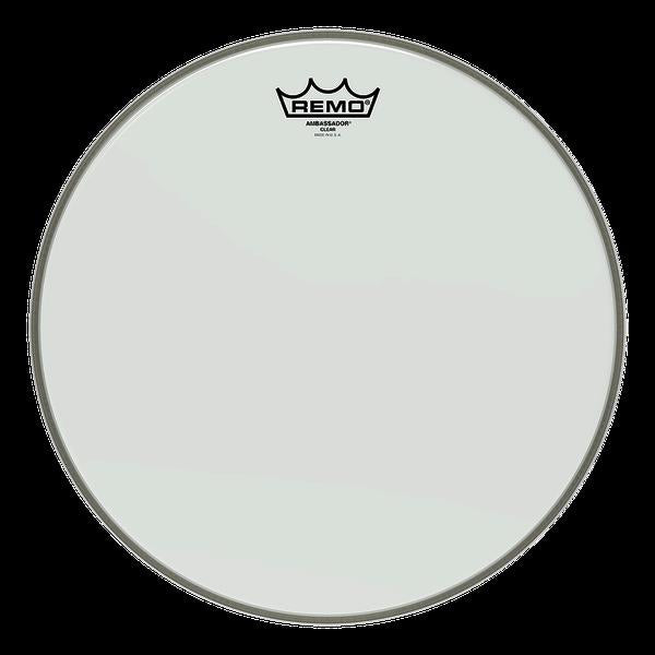 Remo Ambassador clear 15-inch drumhead for drum kits, featuring a durable, transparent design for versatile percussion sound.
