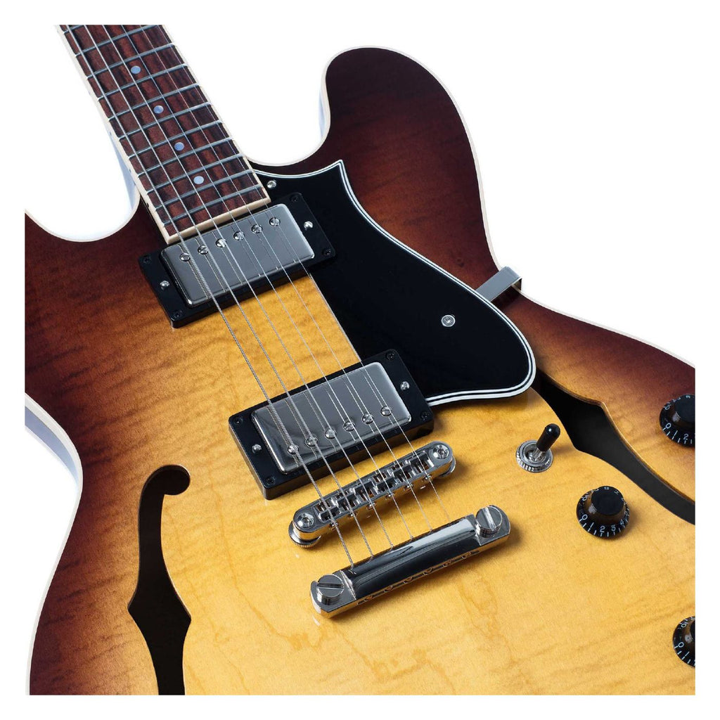 Heritage Standard H-535 semi-hollow electric guitar with sunburst finish, showcasing its body, neck, and vintage-style hardware.