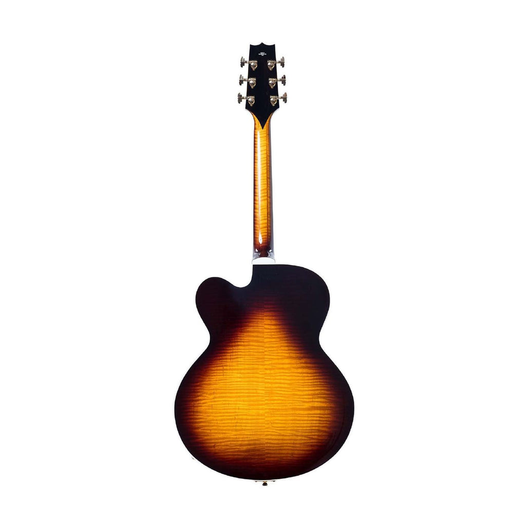 Heritage Eagle Classic Hollow Electric Guitar in sunburst finish with case, showcasing its body, neck, and hardware details.